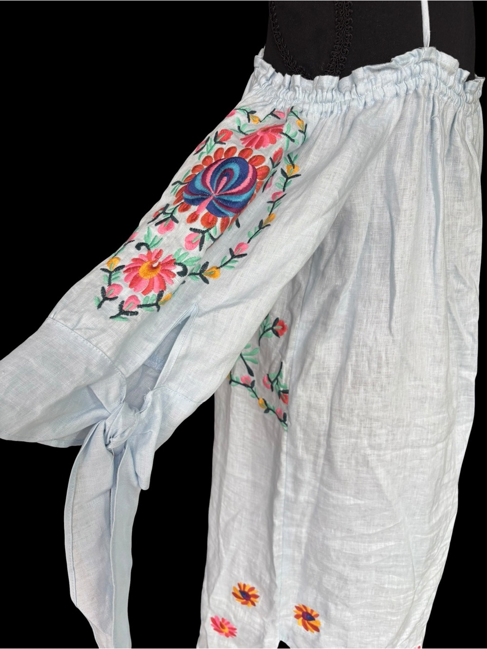 Philosophy Light Blue 100% Linen Dress with Embroidery - Picture 8 of 13